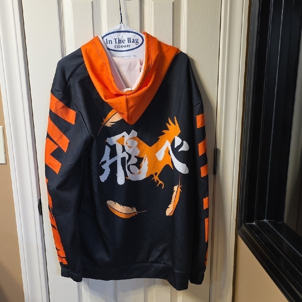 Anime Graphic Black and Orange Hoodie - Picture 2 of 2